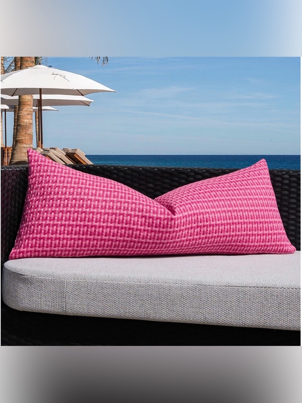 Outdoor Lumbar Pillow Cover Waterproof Rectangular 14x36” PINK